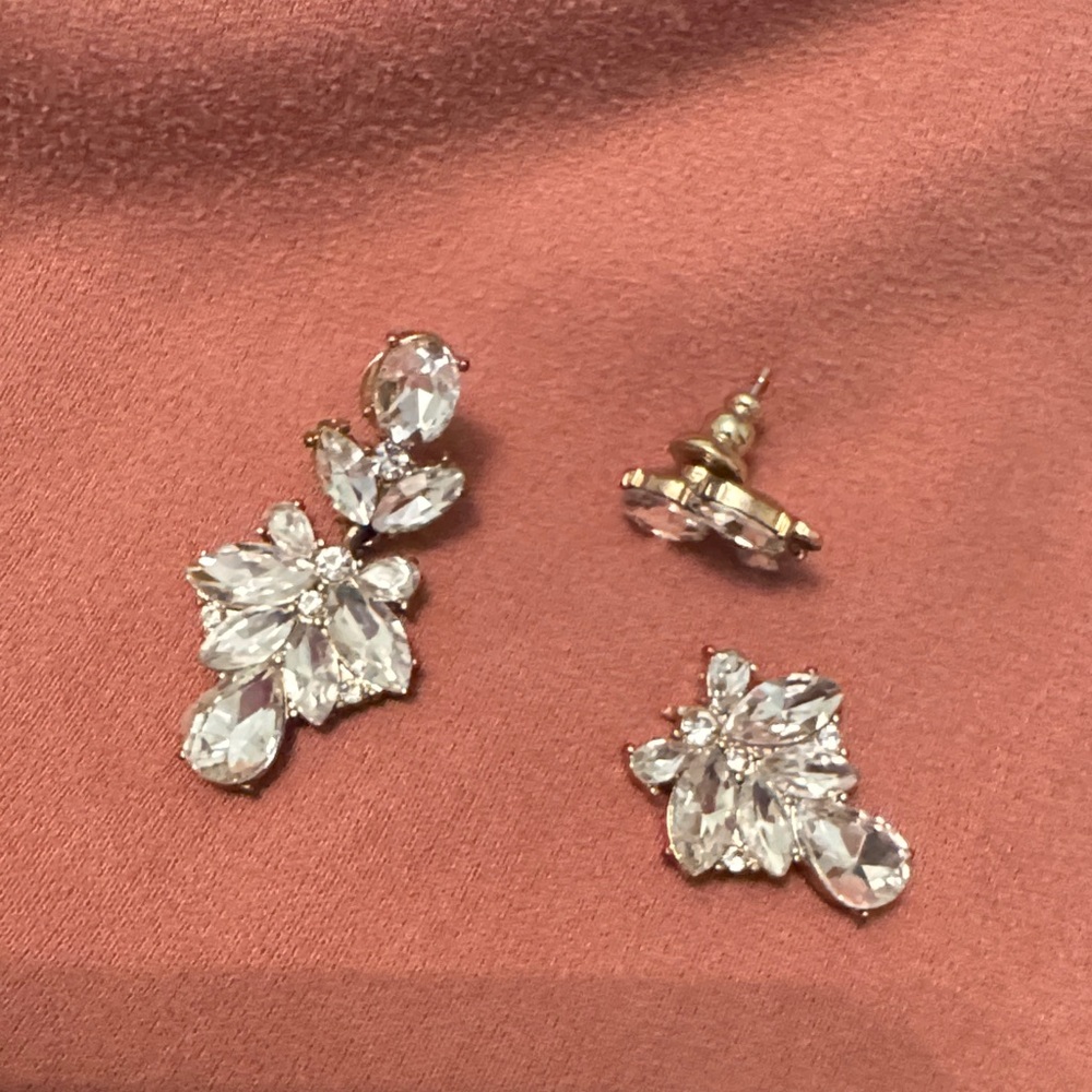 Crystal Floral Drop Earrings - Gold and Clear